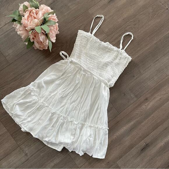 Altar'd State White Smocked Summer Tie Belt Dress - Picture 3 of 5